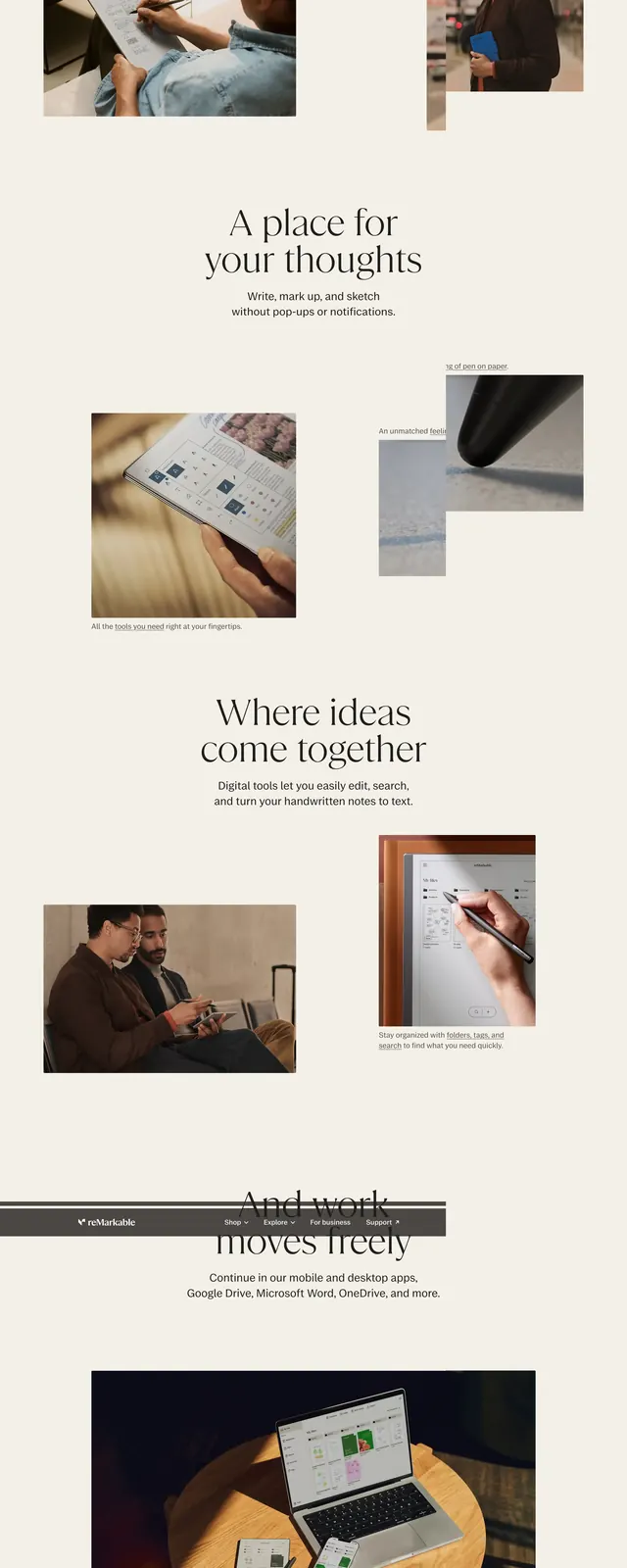 reMarkable paper tablet editorial story, minimal, light-mode, light
