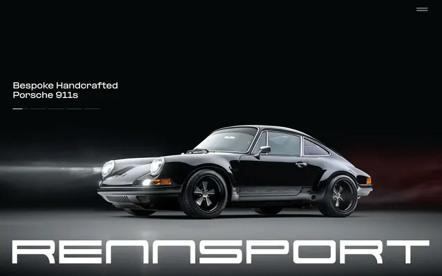 Rennsport dark Porsche hero, dark-mode, minimal, dark