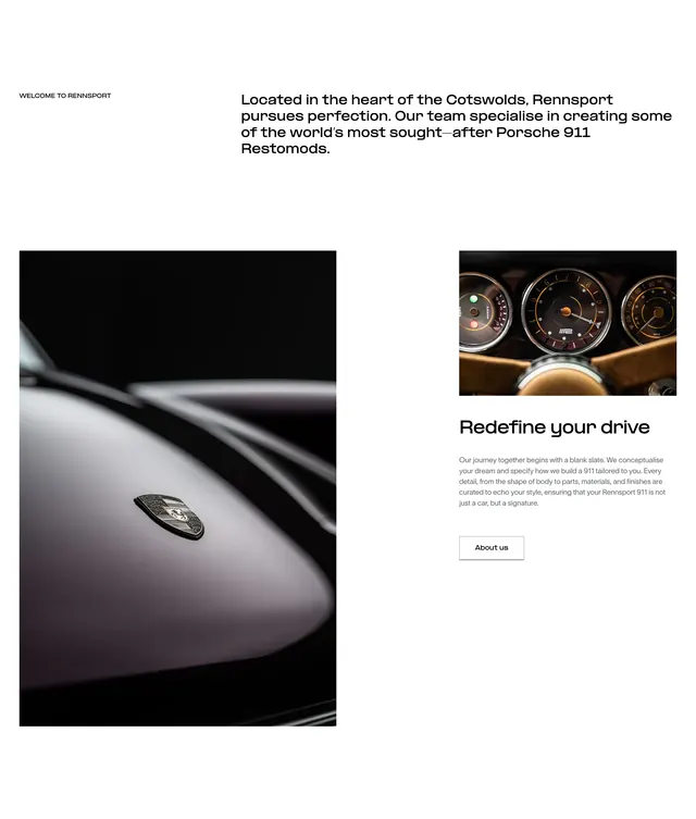 Rennsport welcome split feature, light-mode, minimal, light