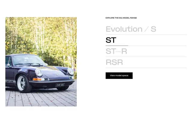 Rennsport 911 model range split selector, light-mode, minimal, light