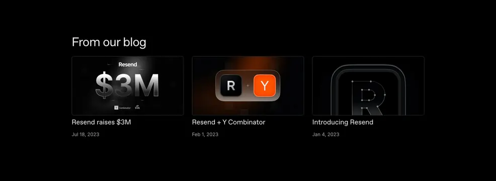 Resend about page blog grid, dark-mode, minimal, dark