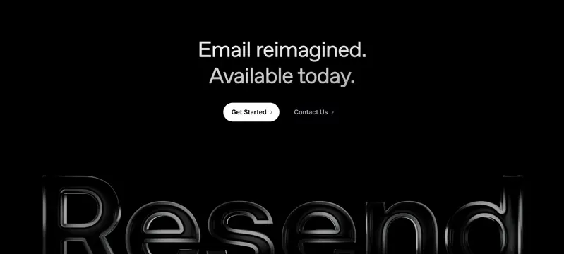 Resend closing CTA with 3D wordmark, dark-mode, minimal, dark