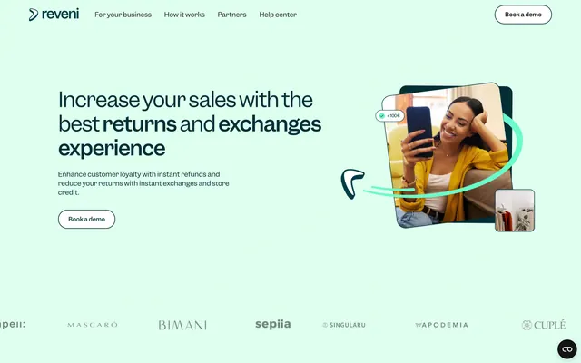 Reveni mint hero with collage imagery, minimal, light-mode, light