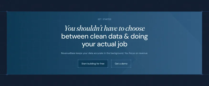 RevenueBase value proposition CTA banner, dark-mode, minimal, dark