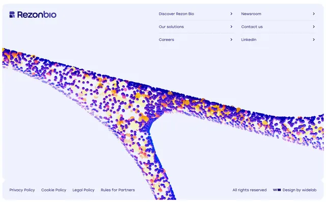 Rezonbio footer with 3D vessel art, minimal, 3d-render, light
