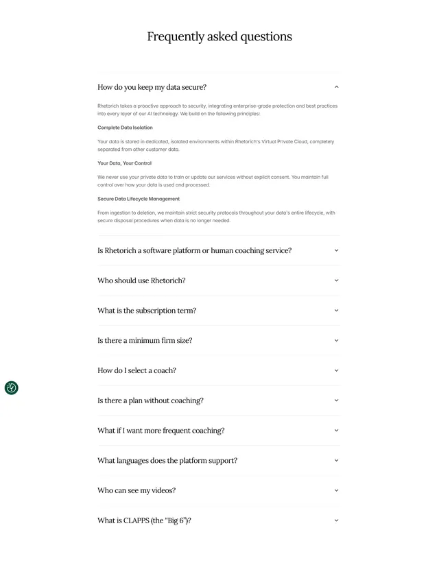 Rhetorich serif FAQ accordion, minimal, editorial, light