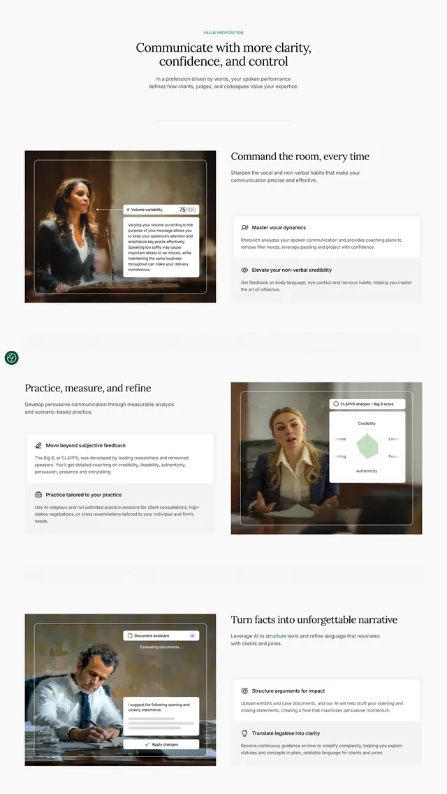 Rhetorich value proposition features, minimal, light-mode, light