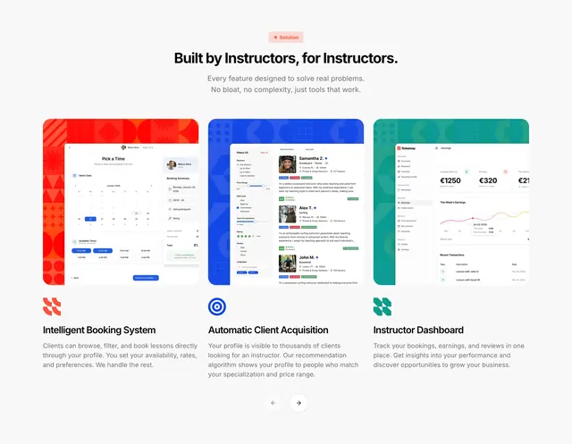 Rideaway instructor feature showcase, minimal, light-mode, light