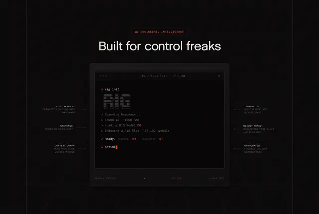 RIG terminal local-control feature, dark-mode, minimal, dark