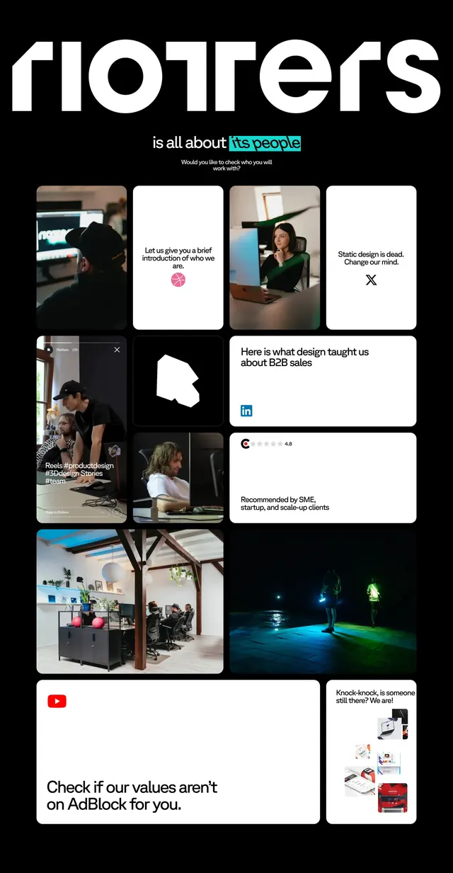 Riotters people bento contact grid, dark-mode, minimal, dark