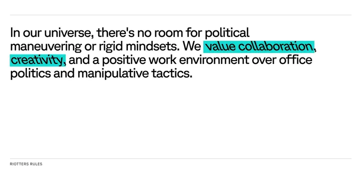Riotters rules culture statement, minimal, light-mode, light