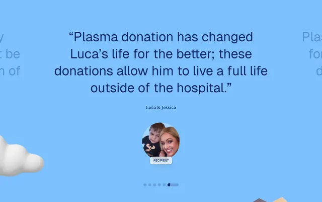 Rise Plasma recipient testimonial carousel, minimal, 3d-render, light