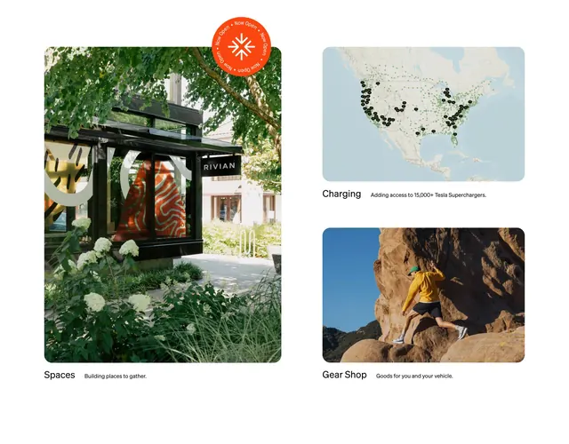 Rivian homepage collections grid, minimal, light-mode, light