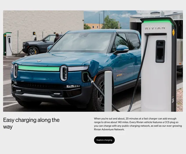 Rivian easy charging feature section, minimal, light-mode, light