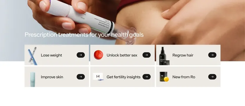 Ro prescription treatments feature grid, minimal, light-mode, light