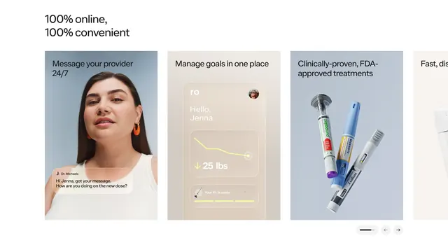Ro online care feature carousel, minimal, light-mode, light