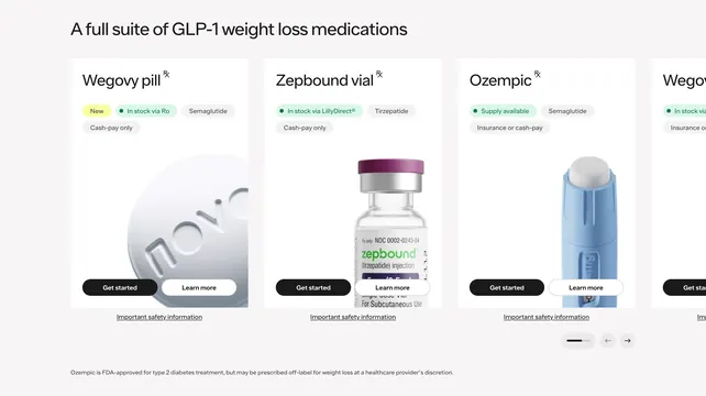 Ro GLP-1 medication carousel, minimal, light-mode, light