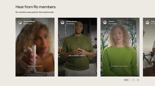 Ro member video testimonial carousel, minimal, light-mode, light