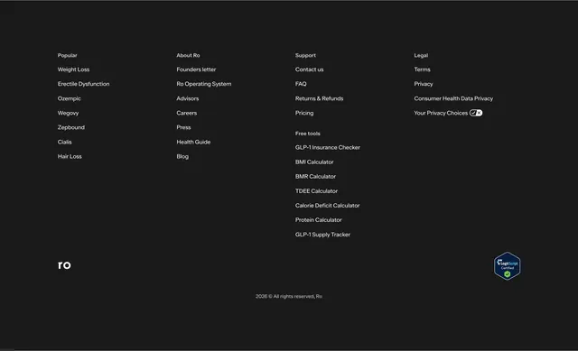 Ro dark multi-column footer, minimal, dark-mode, dark