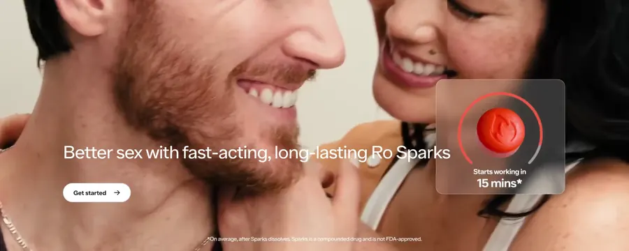 Ro Sparks sexual health hero CTA, minimal, light-mode, warm