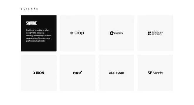Robin featured client logo bento grid, minimal, light-mode, light