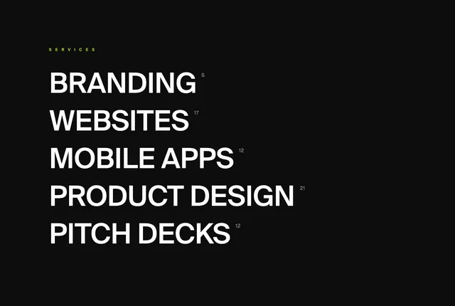 Robin services list with count badges, dark-mode, minimal, dark