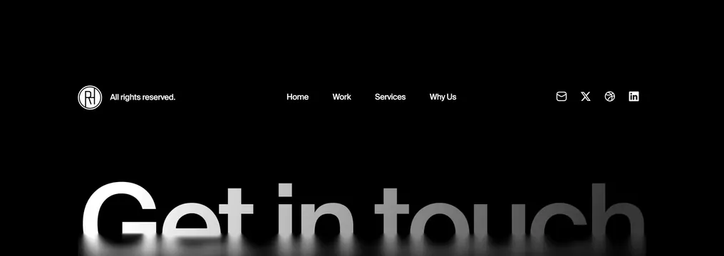 Robin reflective CTA footer, dark-mode, minimal, dark