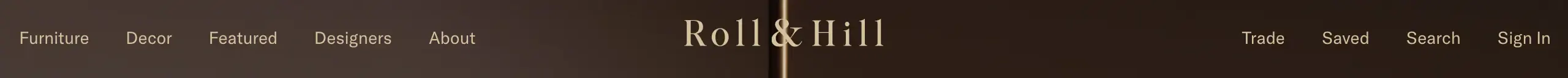 Roll & Hill centered-logo dark navbar, minimal, dark-mode, dark
