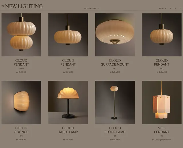 Roll & Hill new lighting product grid, minimal, editorial, light