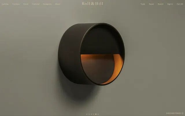 Roll & Hill Tobor wall sconce hero, minimal, photographic, dark
