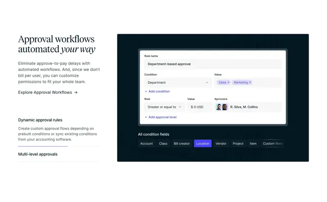 Routable approval workflows feature, minimal, corporate-clean, light