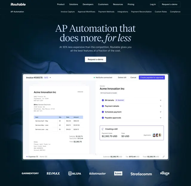 Routable AP automation hero, dark-mode, minimal, dark