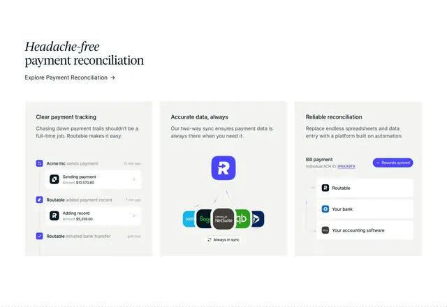 Routable payment reconciliation features, light-mode, minimal, light