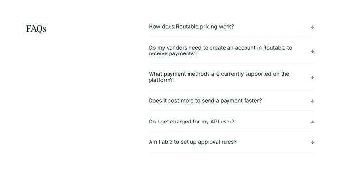 Routable FAQs Section, light-mode, minimal, light