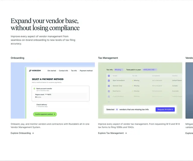 Routable vendor management features, light-mode, minimal, light