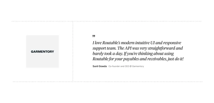 Routable dotted-grid testimonial, minimal, light-mode, light