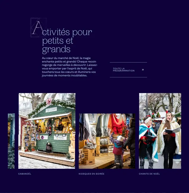 Route activities portfolio section, dark-mode, editorial, dark