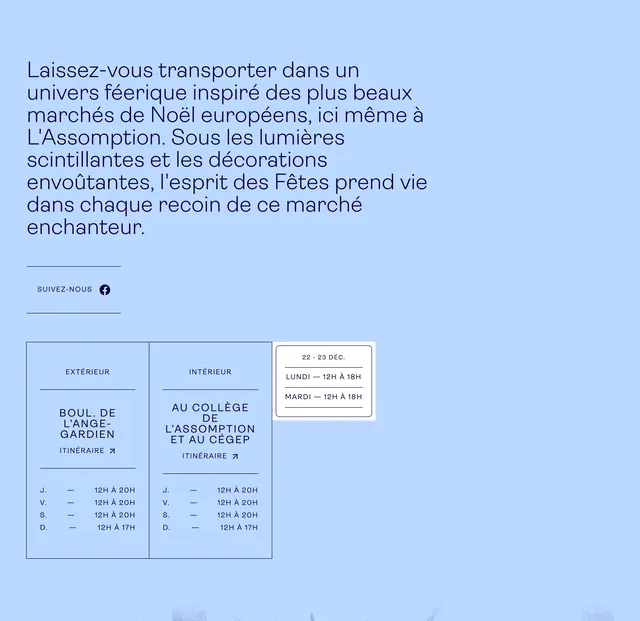 Route de Noel schedule and location table, minimal, light-mode, light