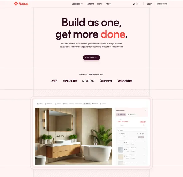 Rubus blush centered hero with product mock, light-mode, minimal, light