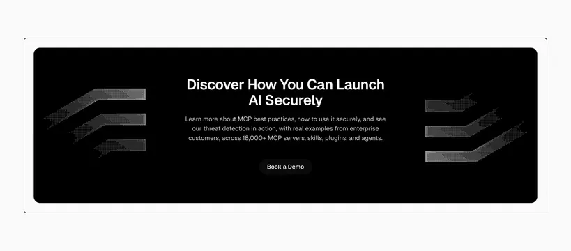 Runlayer secure AI launch CTA band, dark-mode, minimal, dark