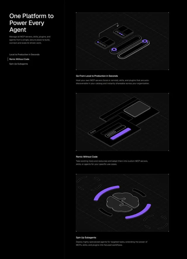 Runlayer platform capabilities feature list, dark-mode, minimal, dark