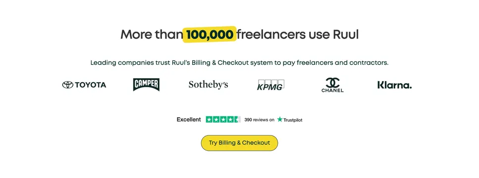 Ruul centered logo wall with Trustpilot proof, light-mode, minimal, light