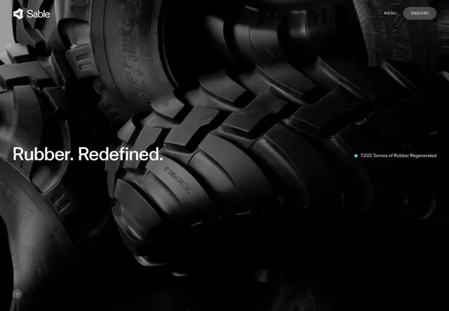 Sable dark industrial rubber hero, dark-mode, minimal, dark