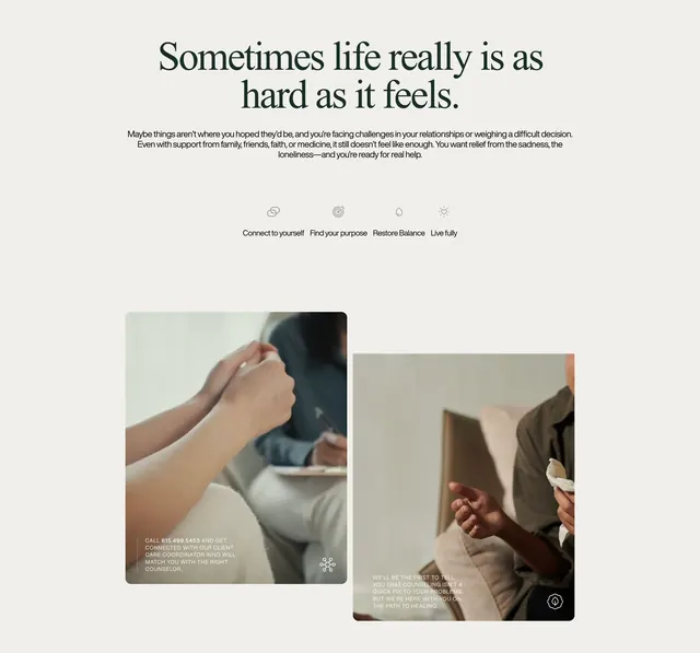 Sage Hill mental wellness empathy feature, light-mode, minimal, light
