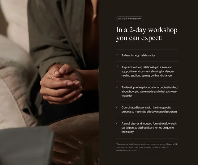 Sage Hill workshop expectations feature, dark-mode, minimal, dark