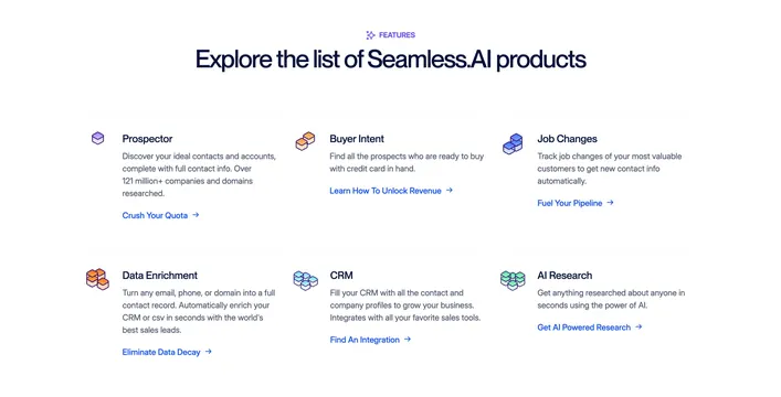 Seamless three-column product grid with isometric icons, light-mode, minimal, light