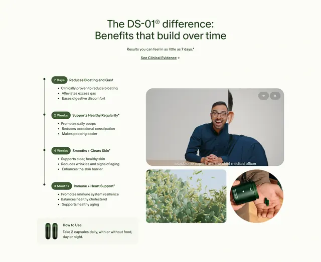 Seed DS-01 benefits timeline feature, minimal, light-mode, light