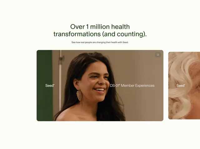 Seed member transformations testimonial carousel, minimal, light-mode, light