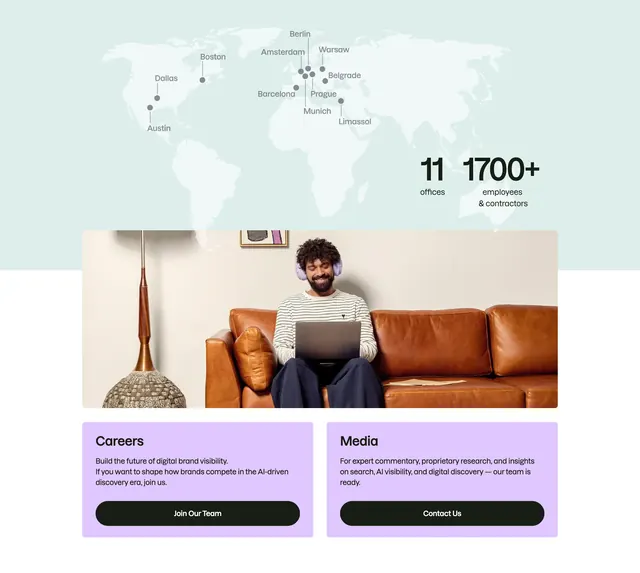 Semrush global team map and dual CTA, minimal, light-mode, light