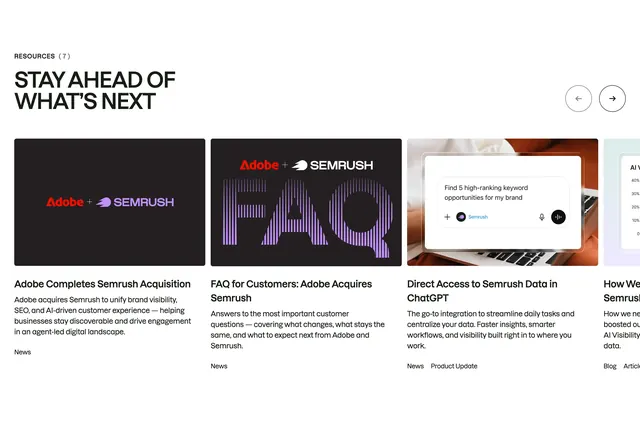Semrush resources blog carousel, minimal, corporate-clean, light